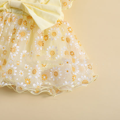 Chic Mesh Flounced Sleeve Floral Dress for Girls - Perfect for Summer