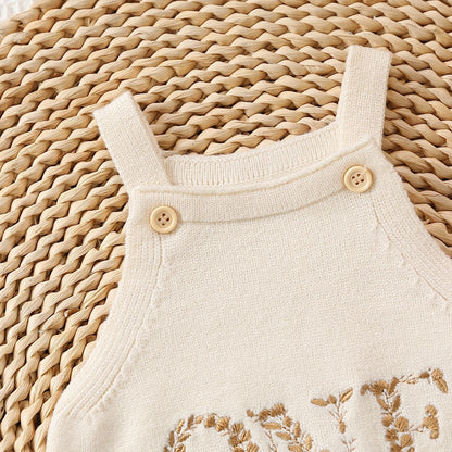 Embroidered Letter Suspender Sleeveless Jumpsuit for Babies