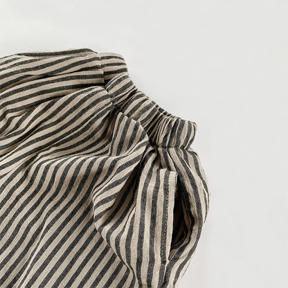 Summer Children's Cotton and Linen Vertical Striped Shorts - Lightweight and Stylish