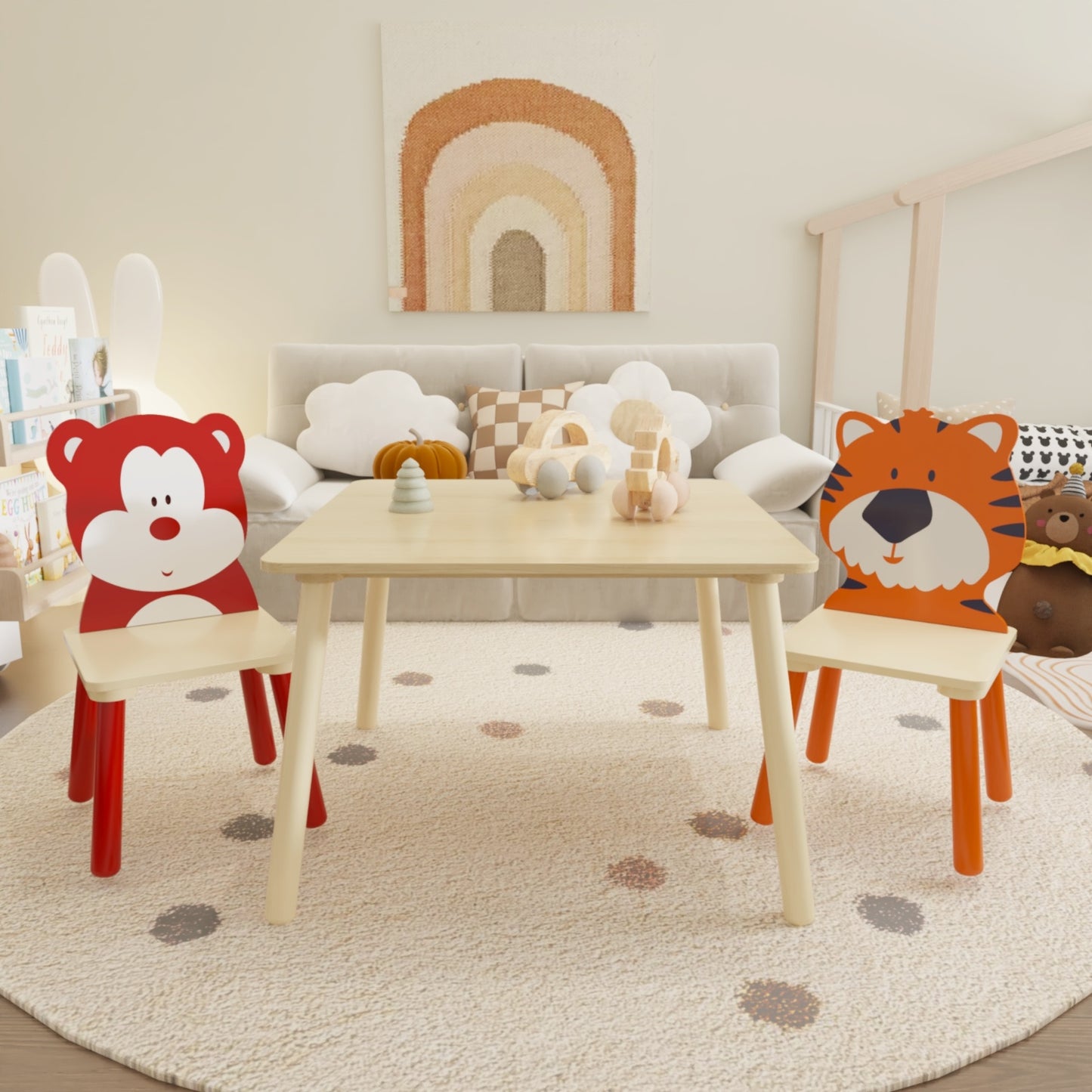 3-Piece Kids Wooden Table & Chair Set – Toddler Activity Play Furniture