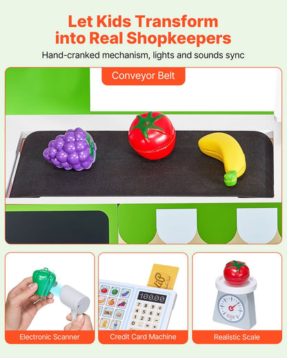 Wooden Kids Grocery Store Playset – Market Stand with Cash Register & Accessories