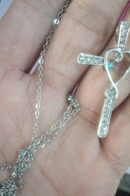 Infinity Love Cross Pendant Necklace – In God We Trust Christian Birthstone Heart Jewelry for Women with Crystal Zircon Gems