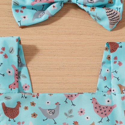 Adorable Baby Cartoon Chicken Flounced Sleeve Dress – Perfect for Toddlers!