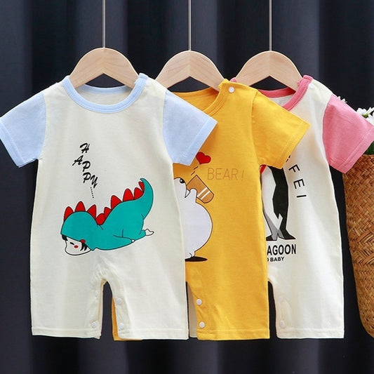 Adorable Cartoon Printed Baby Cotton Pullover Romper - Soft and Comfy