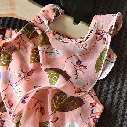 Bohemian Holiday: Sleeveless Leaf Chiffon Dress for Girls