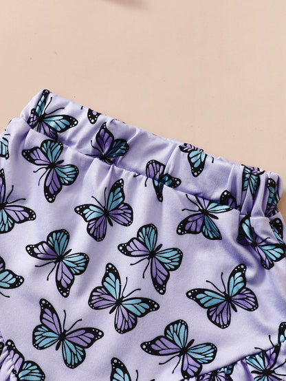 Adorable Baby Girl's Butterfly Printed Rompers Crawling Suit Two-Piece Set"