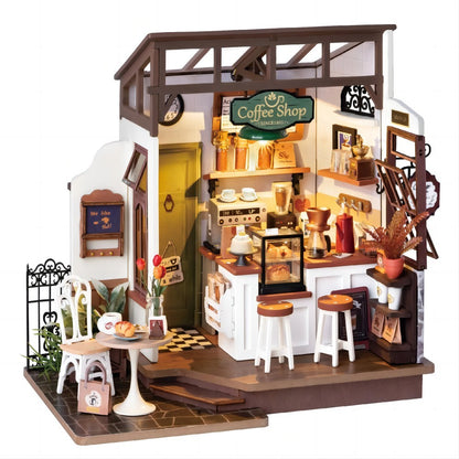 Rolife Café Miniature House Kit DG162 – 3D Wooden DIY Dollhouse with LED Light | Gift for Kids & Adults