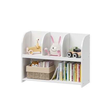 Kids Bookcase with 4 Compartments – Multi-Purpose MDF Storage Shelf with Wall Safety Buckle