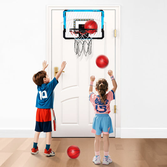 Kids Basketball Hoop with LED Lights & Audio Scoreboard – Indoor Mini Basketball Set