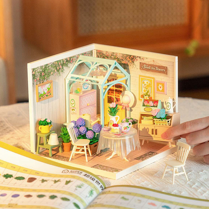 Miniature House Kit – DIY Dollhouse Model Craft Set for Kids & Adults | Blooming Tea Garden Creative Birthday Gift