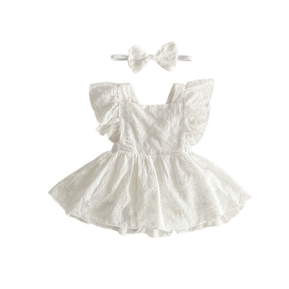 Adorable Baby Girl Ruffled Sleeve Lace Princess Romper Dress