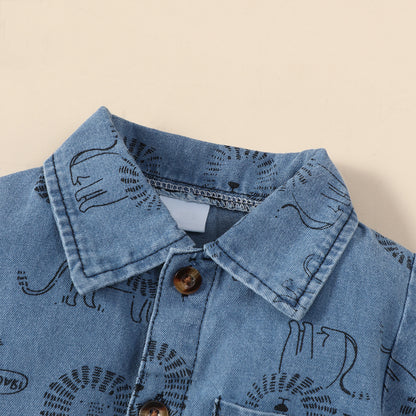 Boy's Lion Printed Denim Jumpsuit - Stylish and Durable