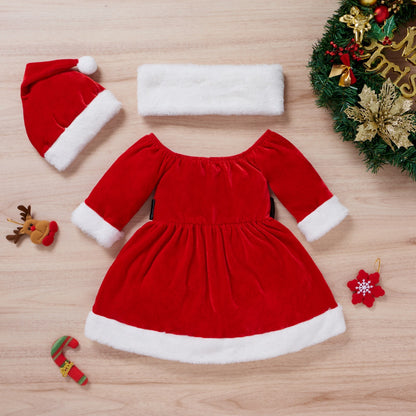 Baby & Toddler Girls Christmas Outfit Set – 100% Cotton Red Dress with Hat & Scarf (6–12M to 3–4Y)