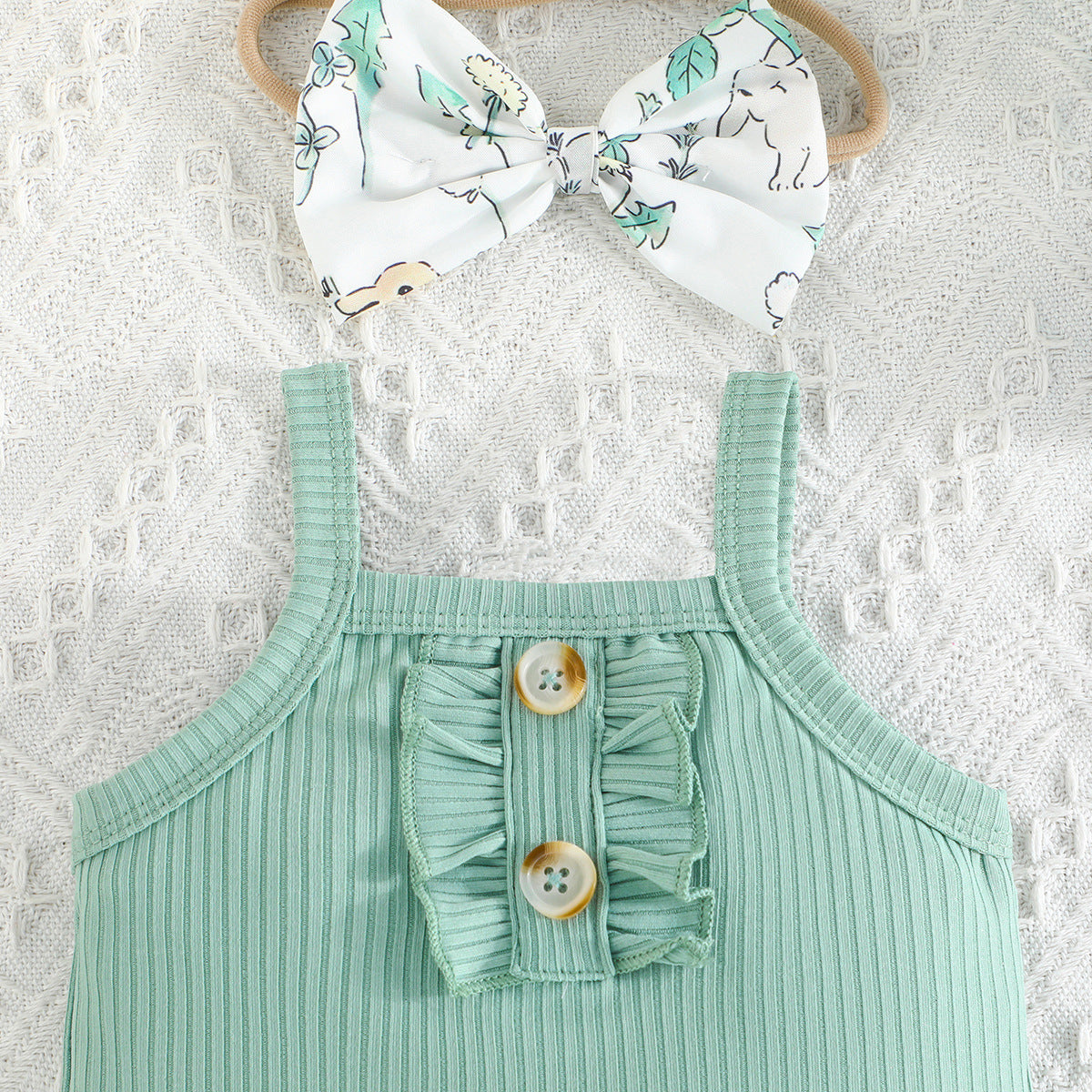 Adorable Summer Baby Girl Romper and Bloomers with Button Chest Design