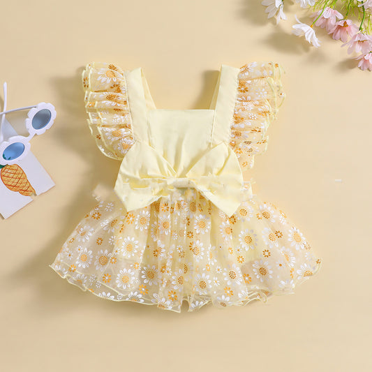 Chic Mesh Flounced Sleeve Floral Dress for Girls - Perfect for Summer