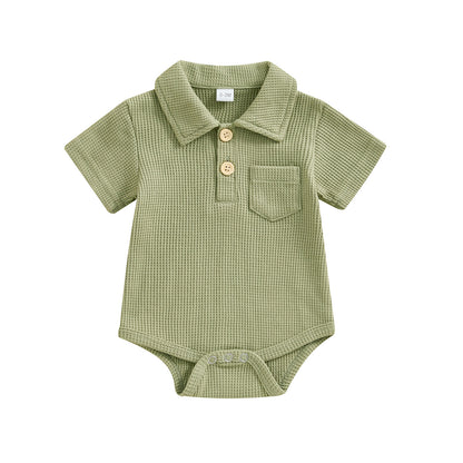 Stylish Baby Collared Waffle Jumpsuit - Fashionable Infant Casual Wear