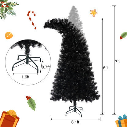 6FT Black Artificial Christmas Tree with LED Lights – Pre-Lit Curved Whimsical Xmas Tree, 900 Tips, Elegant Holiday Decoration