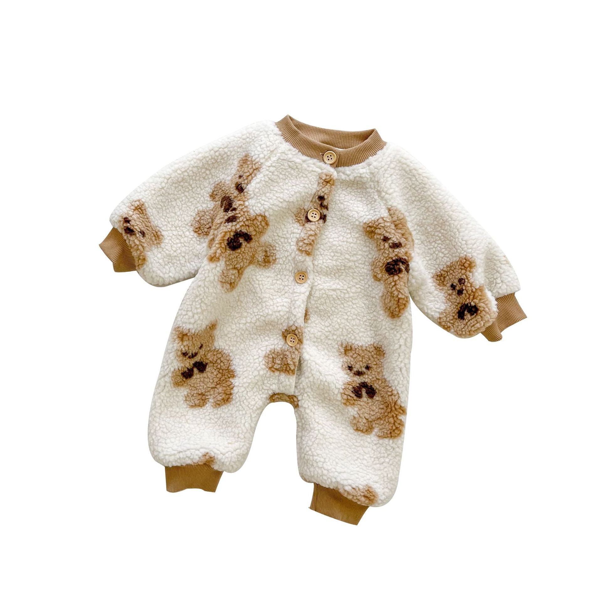 Cozy Bear Design Single Breasted Lamb Wool Baby Jumpsuit