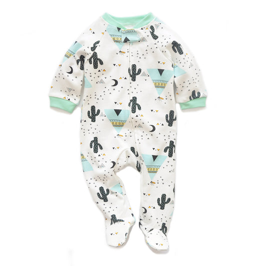 Spring Baby Printed Cotton Long-Sleeved Jumpsuit: Comfortable & Stylish!