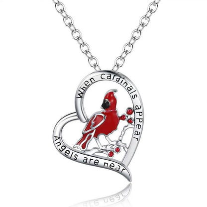 Heart Shaped Cardinal Necklace – Unisex Copper Pendant with Water Wave Chain | Memorial & Valentine’s Day Gift Jewelry