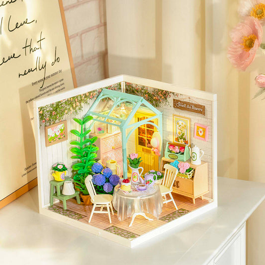 Miniature House Kit – DIY Dollhouse Model Craft Set for Kids & Adults | Blooming Tea Garden Creative Birthday Gift