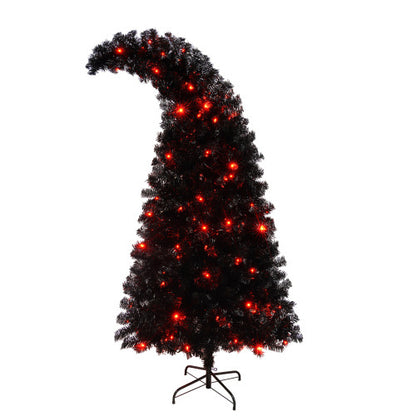 6FT Black Artificial Christmas Tree with LED Lights – Pre-Lit Curved Whimsical Xmas Tree, 900 Tips, Elegant Holiday Decoration