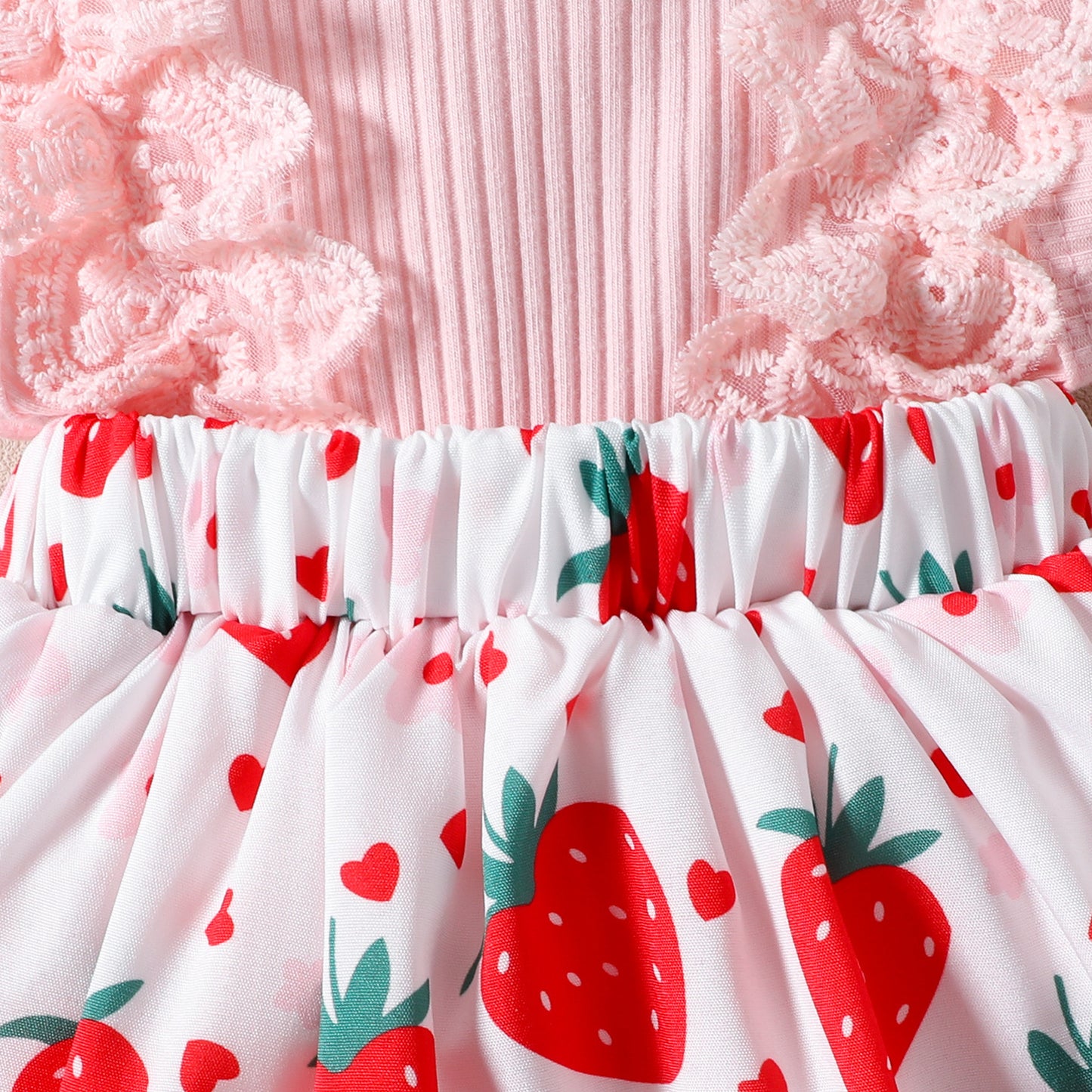 Adorable Infant Toddler Strawberry Print Bow Sleeveless Summer Romper