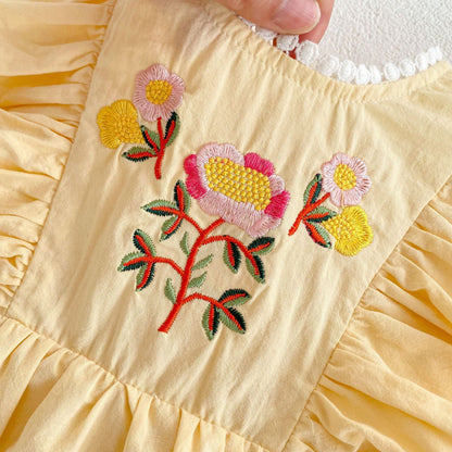 Elegant Baby Girl Embroidered Ruffled Sleeve Lace Romper - Stylish Infant Outfit