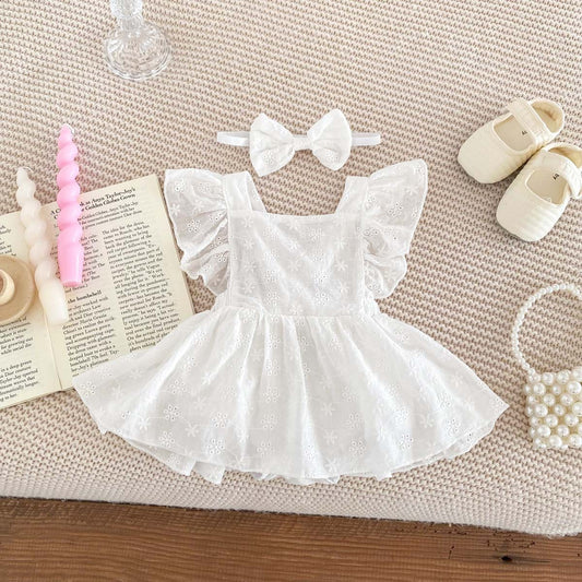 Adorable Baby Girl Ruffled Sleeve Lace Princess Romper Dress