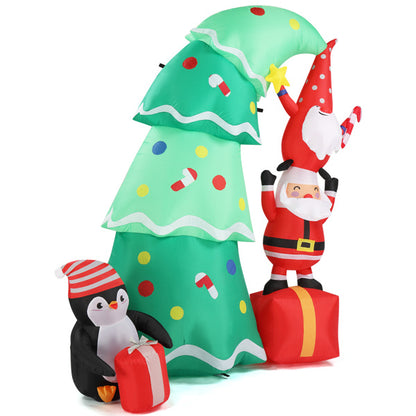6FT Christmas Inflatable with 8 LED Lights – Santa, Elf & Penguin Yard Decoration for Holiday Display