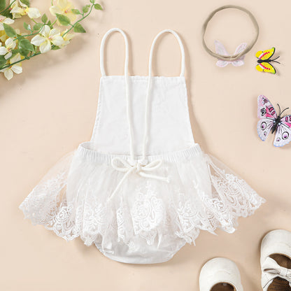 Enchanting Elegance: Girls' Butterfly Lace Spaghetti Strap Princess Dress with Headband
