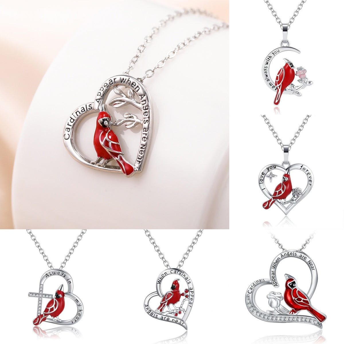 Heart Shaped Cardinal Necklace – Unisex Copper Pendant with Water Wave Chain | Memorial & Valentine’s Day Gift Jewelry