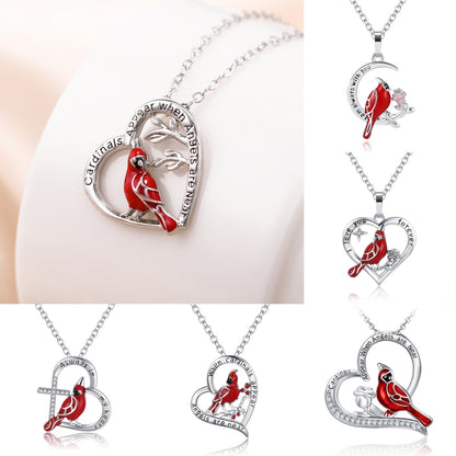 Heart Shaped Cardinal Necklace – Unisex Copper Pendant with Water Wave Chain | Memorial & Valentine’s Day Gift Jewelry
