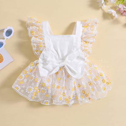 Chic Mesh Flounced Sleeve Floral Dress for Girls - Perfect for Summer