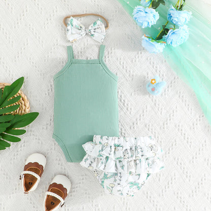 Adorable Summer Baby Girl Romper and Bloomers with Button Chest Design