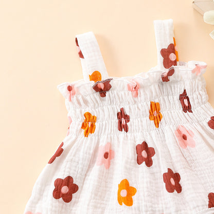Adorable Baby Girl Flowers Sling Lace Skirt and Shorts Two-Piece Suit