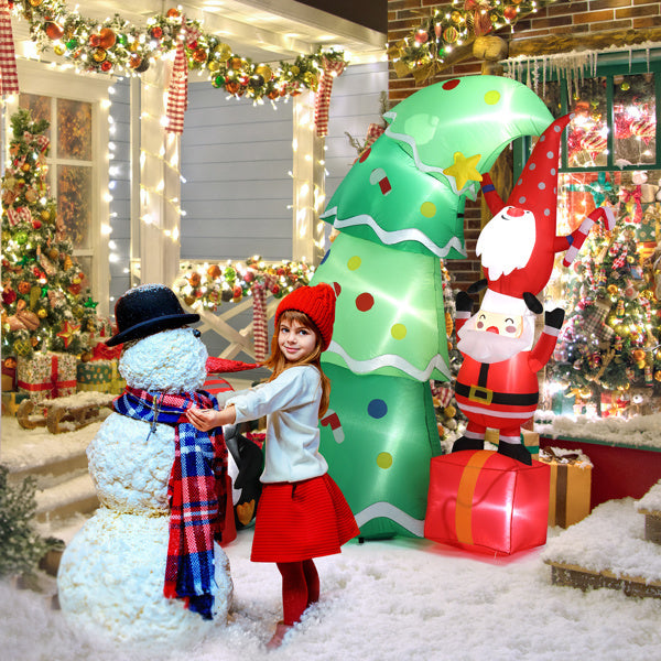 6FT Christmas Inflatable with 8 LED Lights – Santa, Elf & Penguin Yard Decoration for Holiday Display