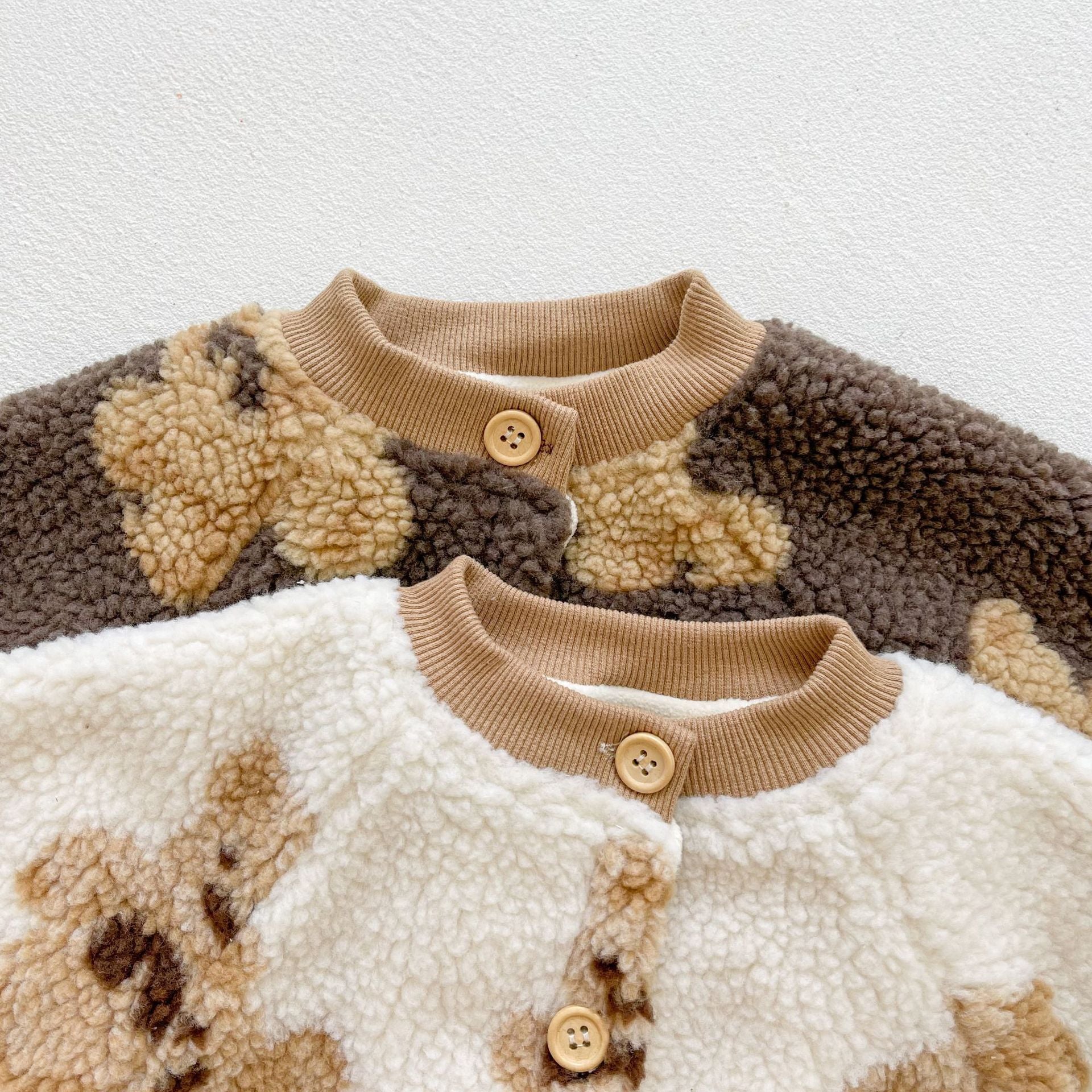 Cozy Bear Design Single Breasted Lamb Wool Baby Jumpsuit