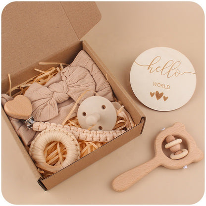 Teething Saliva Towel Set: Nipple Clip Chain, Cotton Towel, Wooden Rabbit Ears