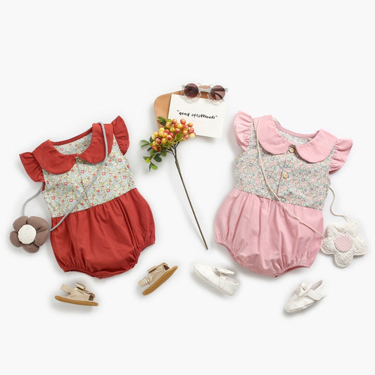 Adorable Baby Ruffled Short Sleeve Floral Printed Rompers