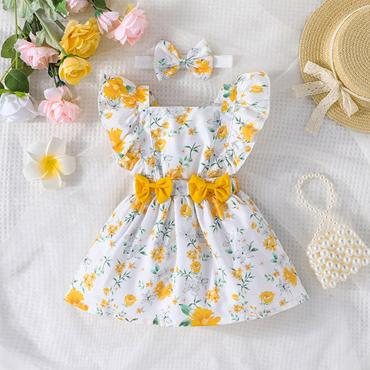 Adorable Baby Girl Floral Printed Romper with Matching Headband – Perfect Summer Outfit