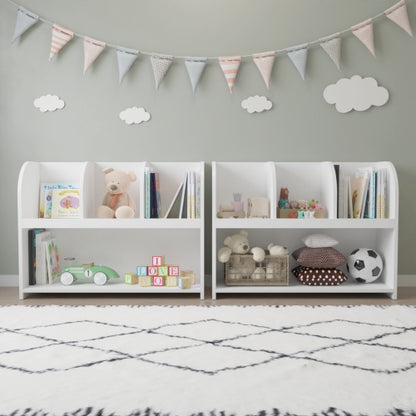 Kids Bookcase with 4 Compartments – Multi-Purpose MDF Storage Shelf with Wall Safety Buckle
