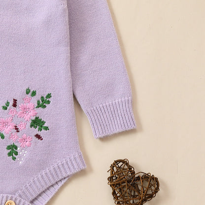 Charming Autumn Floral Embroidered Baby Romper – Cozy and Stylish Outfit