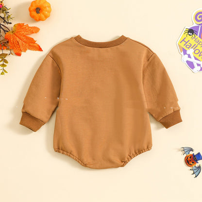 Skeleton Print Solid Color Newborn One-piece Sweater Romper: Warmth with a Spooky Twist