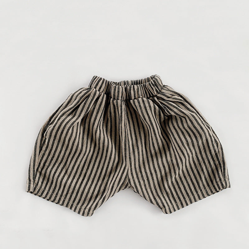 Summer Children's Cotton and Linen Vertical Striped Shorts - Lightweight and Stylish