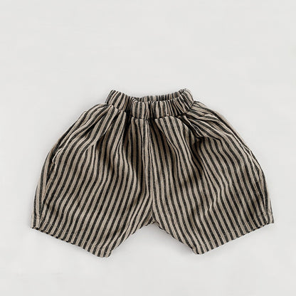 Summer Children's Cotton and Linen Vertical Striped Shorts - Lightweight and Stylish