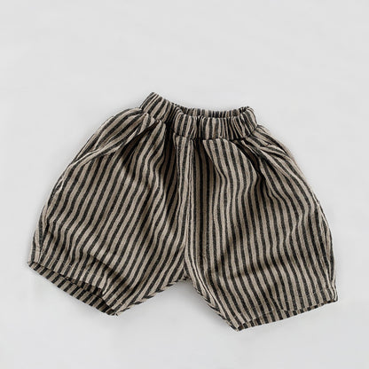 Summer Children's Cotton and Linen Vertical Striped Shorts - Lightweight and Stylish