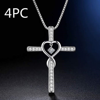 Infinity Love Cross Pendant Necklace – In God We Trust Christian Birthstone Heart Jewelry for Women with Crystal Zircon Gems