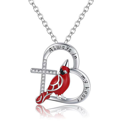 Heart Shaped Cardinal Necklace – Unisex Copper Pendant with Water Wave Chain | Memorial & Valentine’s Day Gift Jewelry