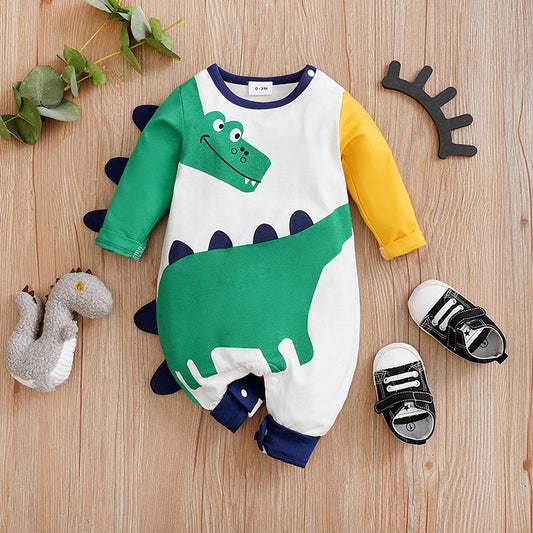 Adorable Newborn Long Sleeve Dinosaur Cotton Jumpsuit - Cozy Infant Wear